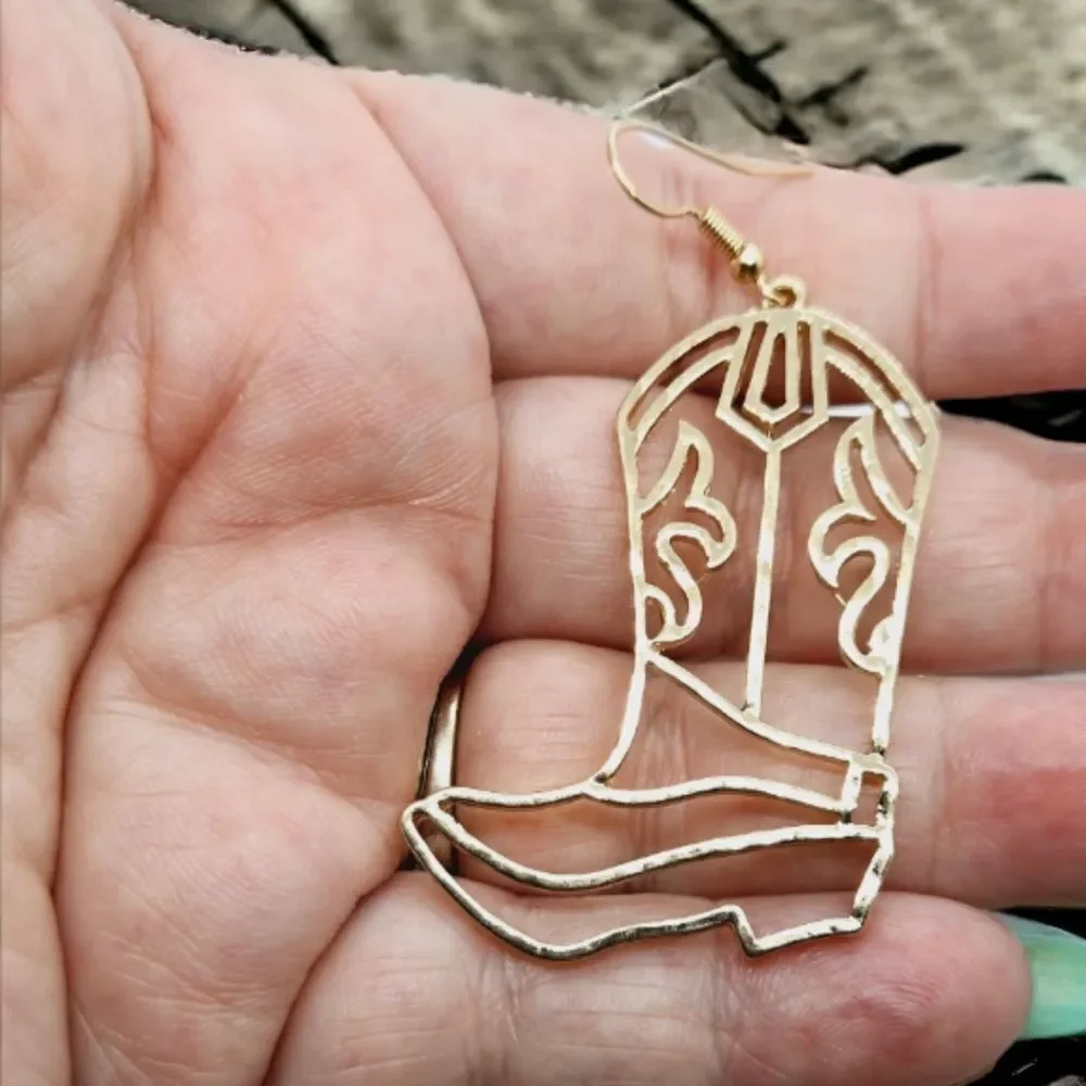 Gold Cowboy Boot Earrings Western Cowgirl Nashville Jewelry Rodeo Honky Tonk Fun
